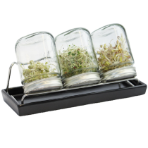 kiemglas 3x500ml met houder en druppelschaal antraciet