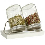 kiemglas 2x1000ml met houder en druppelschaal wit