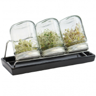 kiemglas 3x750ml met houder en druppelschaal antraciet