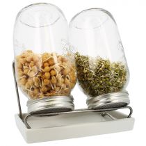 kiemglas 2x1500ml met houder en druppelschaal wit