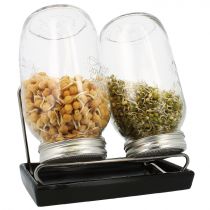 kiemglas 2x1500ml met houder en druppelschaal antraciet