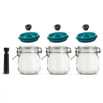 3 x 1000ml Killner Beugelpotten Rond met Vacuumdeksels en Handpomp
