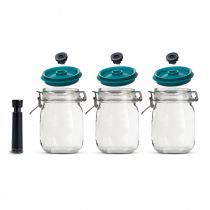 3 x 1500ml Killner Beugelpotten Rond met Vacuumdeksels en Handpomp