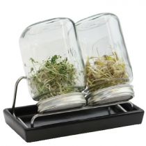 kiemglas 2x1000ml met houder en druppelschaal antraciet