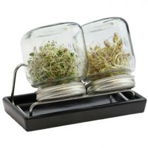 kiemglas 2x750ml met houder en druppelschaal antraciet